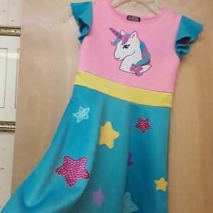 Unicorn Pink Star Blue skirt girls dress 7 8